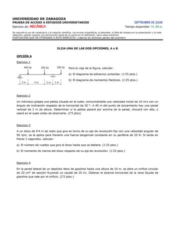 Examen de Mecánica (selectividad de 2008)