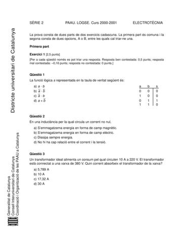 Examen de Electrotecnia (selectividad de 2001)