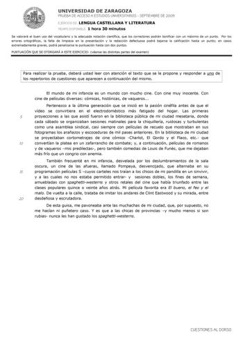 Examen de Lengua Castellana y Literatura (selectividad de 2009)