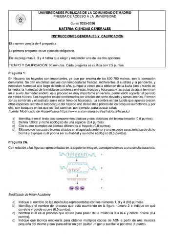 Ciencias Generales – EvAU Comunidad de Madrid (2026)