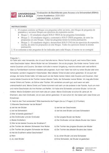 Examen de Alemán (EBAU de 2021)