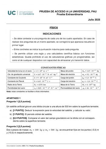 Examen de Física (EBAU de 2025)