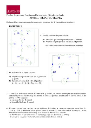 Examen de Electrotecnia (PAU de 2010)