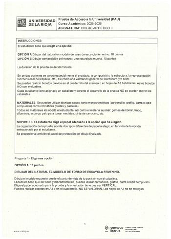 Dibujo Artístico II – EBAU La Rioja (2026)