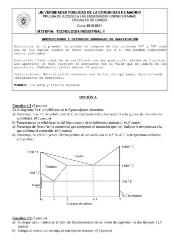 Examen de Tecnología Industrial (PAU de 2011)