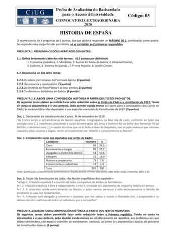 Examen de Historia de España (ABAU de 2020)