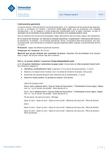 Examen de Coro y Técnica Vocal (PBAU de 2025)