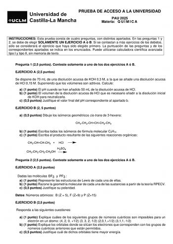 Examen de Química (EvAU de 2025)