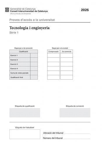 Tecnología e Ingeniería – PAU Cataluña (2026)