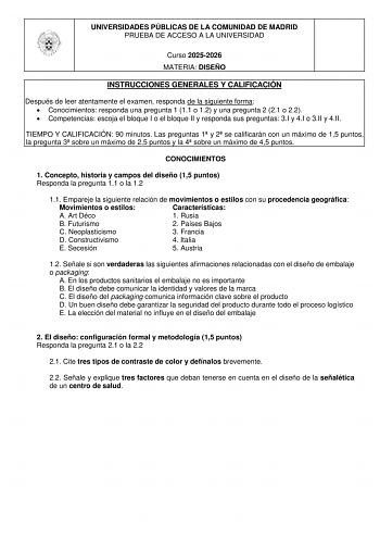 Diseño – EvAU Comunidad de Madrid (2026)