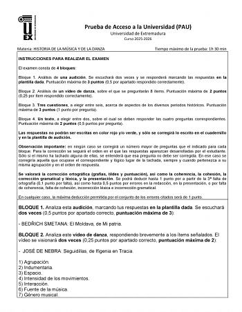 Historia de la Música y de la Danza – EBAU Extremadura (2026)