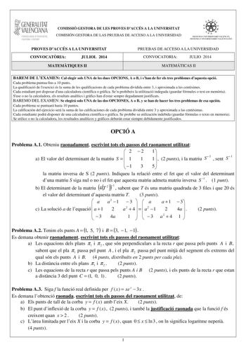 Examen de Matemáticas II (PAU de 2014)