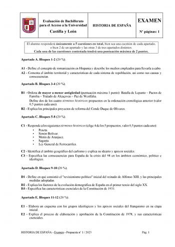 Examen de Historia de España (EBAU de 2023)