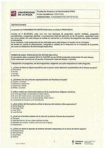 Examen de Fundamentos Artísticos (EBAU de 2025)