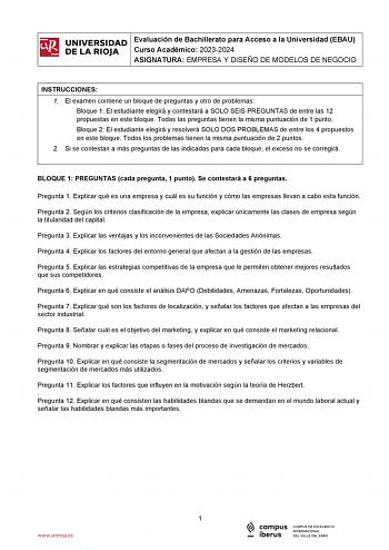Examen de Empresa y Diseño de Modelos de Negocio (EBAU de 2024)