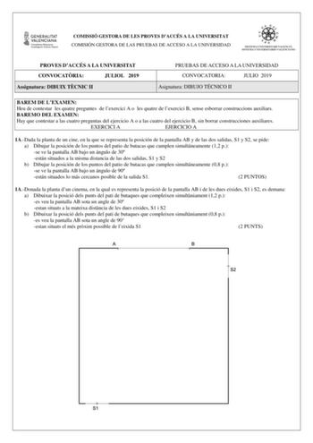 Examen de Dibujo Técnico II (PAU de 2019)