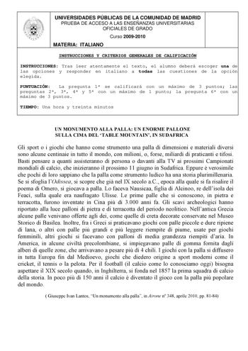 Examen de Italiano (PAU de 2010)