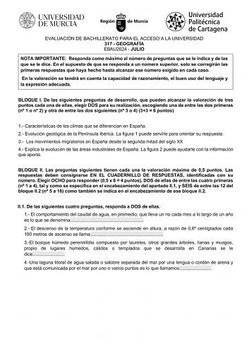 Examen de Geografía (EBAU de 2024)