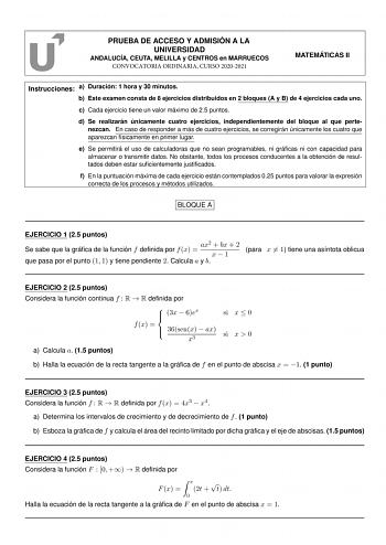 Examen de Matemáticas II (PEvAU de 2021)