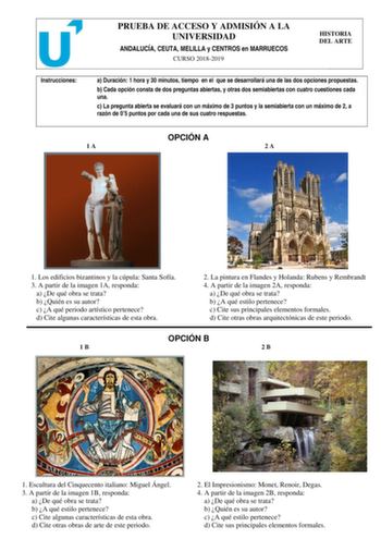 Examen de Historia del Arte (PEvAU de 2019)