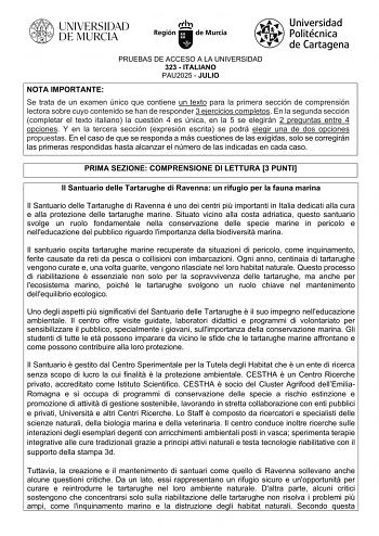 Examen de Italiano (EBAU de 2025)
