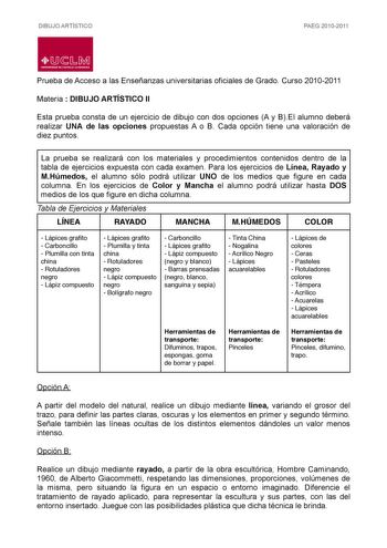 Examen de Dibujo Artístico II (PAU de 2011)