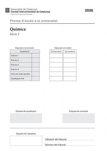 Química – PAU Cataluña (2026)