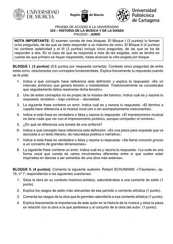 Examen de Historia de la Música y de la Danza (EBAU de 2025)