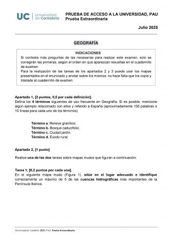 Examen de Geografía (EBAU de 2025)