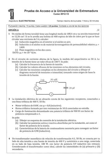 Examen de Electrotecnia (PAU de 2013)