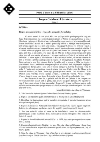 Examen de Lengua Catalana y Literatura (PAU de 2010)