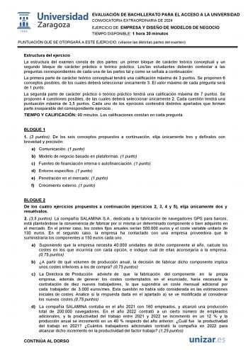 Examen de Empresa y Diseño de Modelos de Negocio (EvAU de 2024)