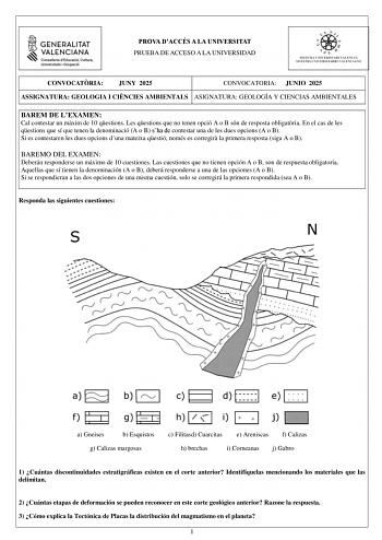 Examen de Geología y Ciencias Ambientales (PAU de 2025)