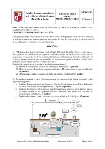 Examen de Ciencias de la Tierra y Medioambientales (PAU de 2015)