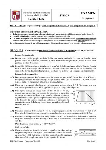 Examen de Física (EBAU de 2022)