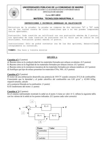 Examen de Tecnología Industrial (PAU de 2012)