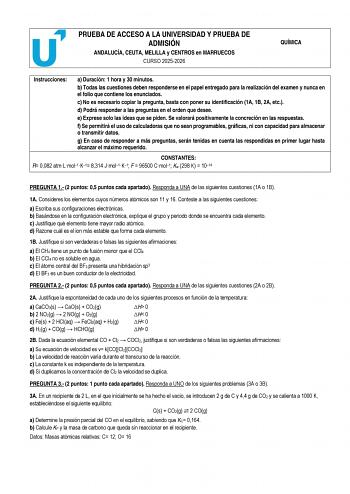 Química – PEvAU Andalucía (2026)