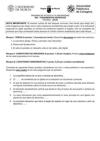 Examen de Fundamentos Artísticos (EBAU de 2025)