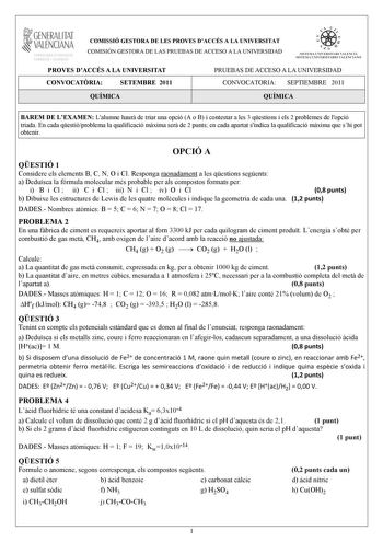 Examen de Química (PAU de 2011)