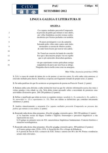 Examen de Lengua Gallega y Literatura (PAU de 2012)