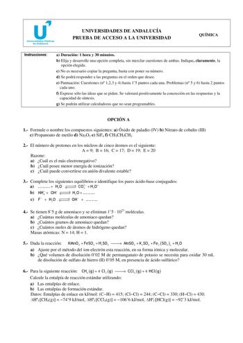 Examen de Química (selectividad de 2008)