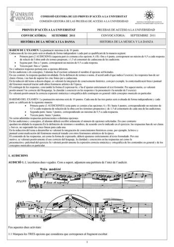 Examen de Historia de la Música y de la Danza (PAU de 2011)