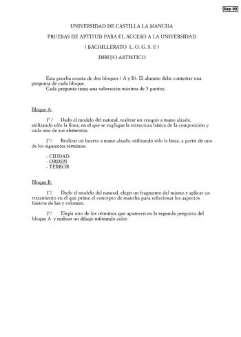 Examen de Dibujo Artístico II (selectividad de 2000)