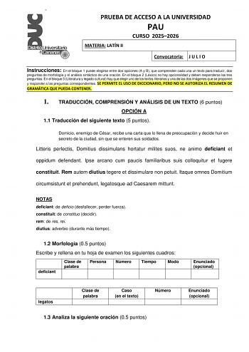 Latín II – EBAU Islas Canarias (2026)