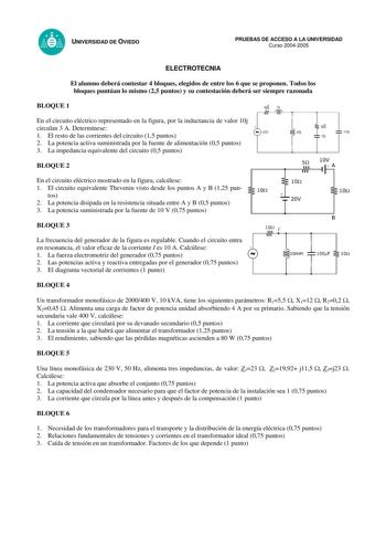 Examen de Electrotecnia (selectividad de 2005)