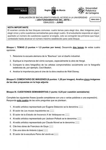 Examen de Fundamentos del Arte (EBAU de 2023)