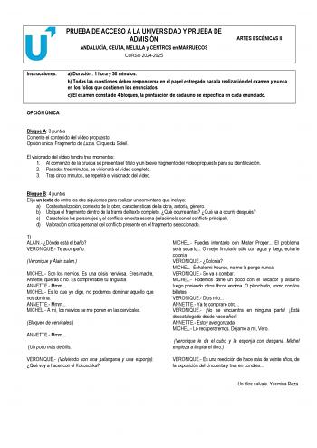 Examen de Artes Escénicas (PEvAU de 2025)