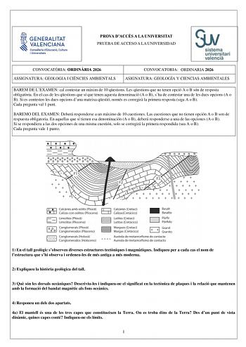 Geología y Ciencias Ambientales – PAU Comunidad Valenciana (2026)
